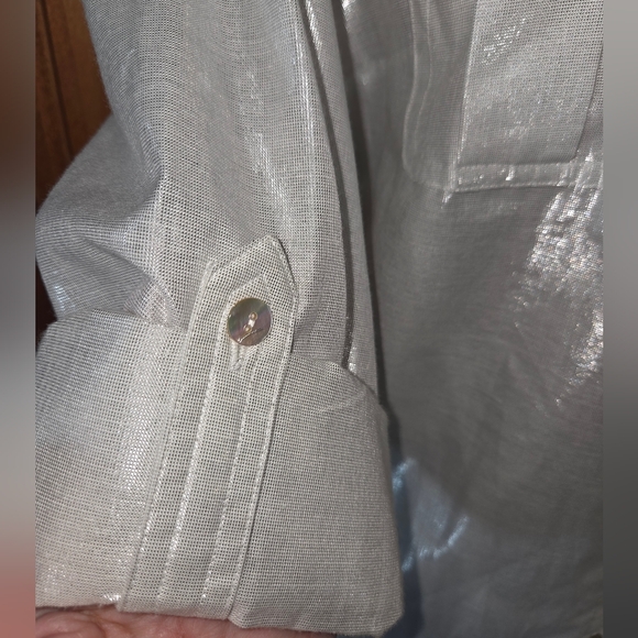 Ruby Rd. White Metallic Button Down Shirt - Picture 3 of 8